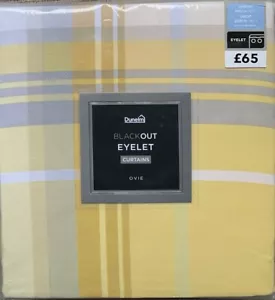 Dunelm Ovie Yellow Check Blackout Eyelet Curtains - 66" x 90" (W x L) Pair - Picture 1 of 10