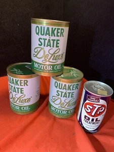 Quaker State DeLuxe Metal Oil Cans 3 Full Quarts Deluxe & Stp - Picture 1 of 4