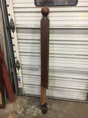 c1880 Victorian era PINE newel post 60” h x 4” sq old varnish champfered edge  - Image 1 of 4
