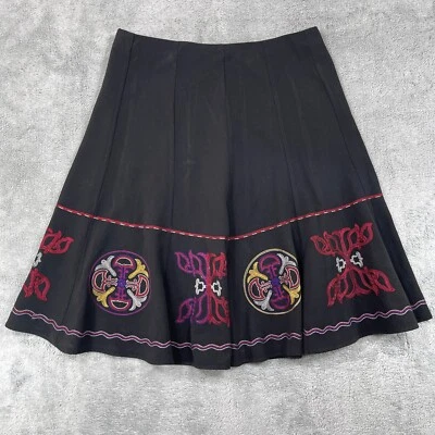 Sunny Leigh Skirt Size 10 Black A-Line Midi Embroidered Folk Art Festival Celtic - Image 1 of 4