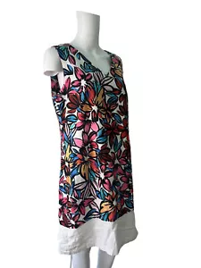 PEACOCKS Dress Size Large 16 Multicolour LINEN Floral Tunic Shift Womens EU44 - Picture 1 of 10