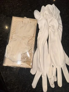 Vintage set 3 Womens Headpiece Face Veil Mesh Netting cream bow, & 2 Long gloves - Picture 1 of 16
