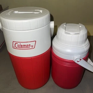 Vintage Red Coleman Polylite 5590 1/2 Gallon Water Jug Cooler +Smaller One (OB) - Picture 1 of 8