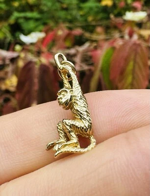 Colgante vintage con dije de mono de oro macizo de 9k 9 quilates totalmente sellado Londres 1967 Foto 1 de 4