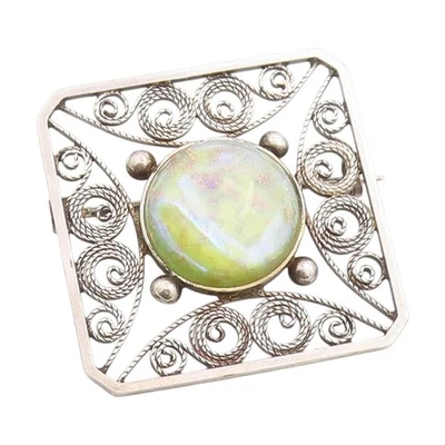 Broche redondo de plata de ley 925 vintage cabujón piedras preciosas filigrana prendedor BP11997 Foto 1 de 4