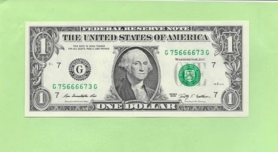 2009 ..UNCIRC $1  G 7566 6673 G .... 2009 $1  G-G     QUAD  CENTER  '6666' - Image 1 of 2