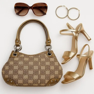 Vintage Y2K Kathy Van Zeeland Gold Metallic Shoulder Bag Purse Studded - Image 1 of 4