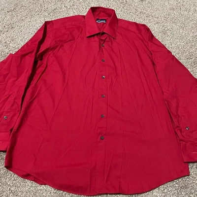 Camisa de vestir John Ashford para hombre 16-16 1/2 L 34/35 roja manga larga ajuste regular Foto 1 de 3