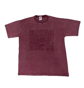 Vintage Arkansas Razorbacks 3D Logo T-Shirt Medium Maroon USA Made Cotton Tee - Picture 1 of 6