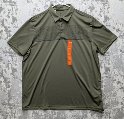 Adidas Polo Shirt Men's 2XL Olive Green Chest Print Golf NWT - Image 1 of 4