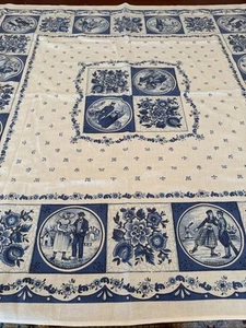 Vintage blau & weiß Holland 100 % Baumwolle quadratische Tischdecke 40”x40” niederländische Fliesen Delft - Bild 1 von 7