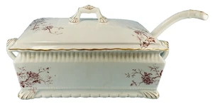 Transferware Soup Tureen Chrysanthemum Flowers Brown Gold Earthenware Antique - Picture 1 of 21