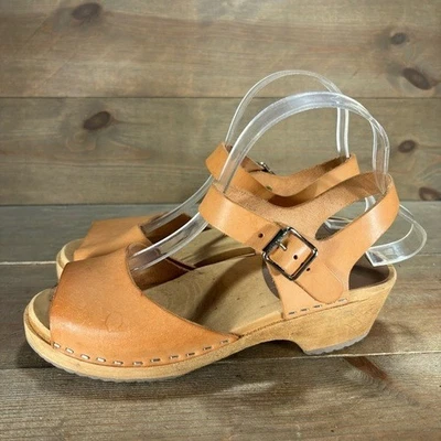 mia anja mujer talla 37 zapatos beige cuero honda cuña zuecos suecos Foto 1 de 4