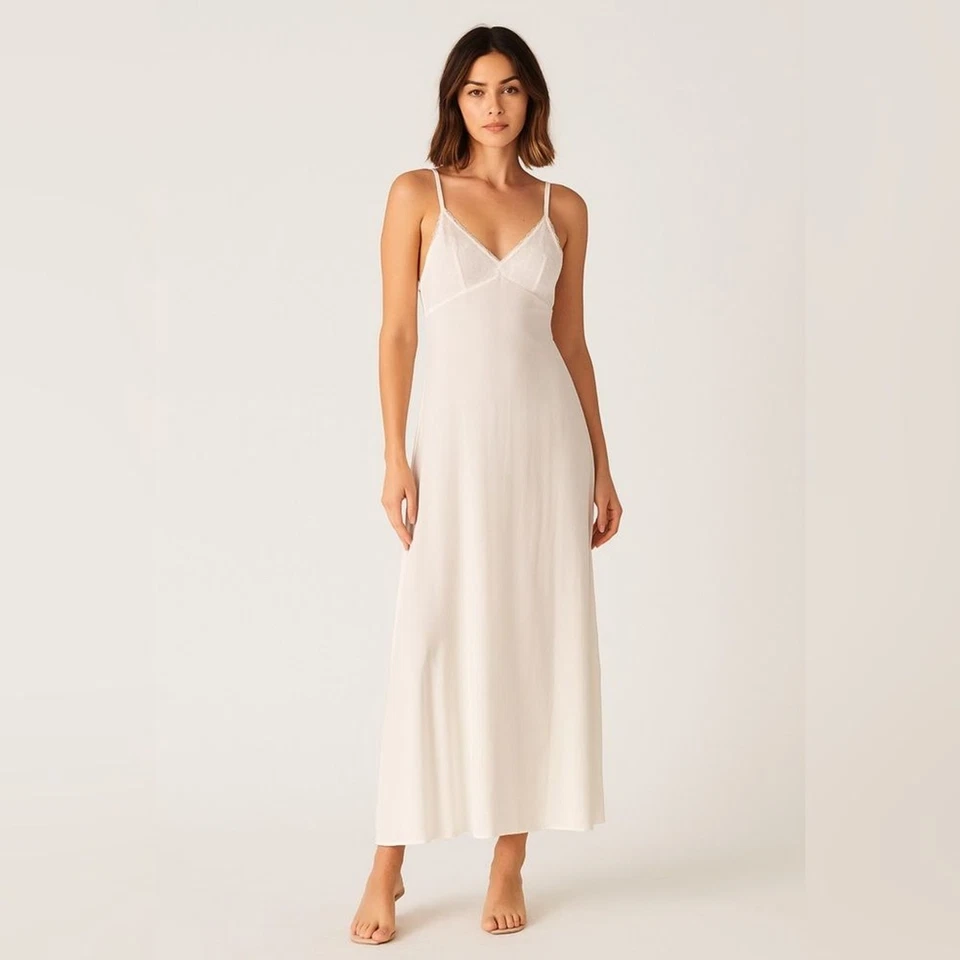 Vestido sin tirantes vintage de encaje recortado lencería babydoll camisón Y2K blanco roto crema Foto 1 de 4