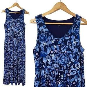 Coldwater Creek Jersey Floral Maxi Dress Size S Blue Sleeveless Stretch Boho - Picture 1 of 5