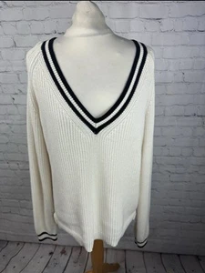 French Connection White Knit Jumper Womens Size 12 Medium V Neck - Picture 1 of 9