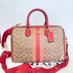 NWT Coach Rowan Large Satchel Bag In Signature Canvas With Stripe CAL83 - Picture 1 of 16