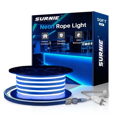 SURNIE 50Ft LED Neon Rope Lights - 110V Flex Blue Neon Light Outdoor Waterproof - Image 1 of 4
