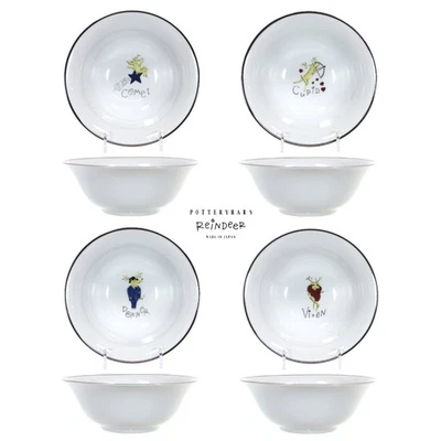 Juego de 4 tazones Pottery Barn REINDEER COMET CUPIDO VIXEN DONNER 14 oz sopa cereal 6,5" Foto 1 de 4