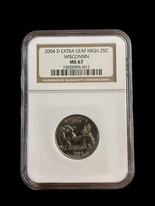2004-D Wisconsin Statehood Quarter NGC graded MS-67 Extra Leaf High error coin - Picture 1 of 2