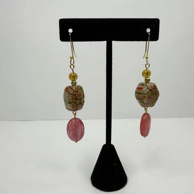 Pendientes colgantes de vidrio estilo Murano bohemio floral ovalado cuentas joyería 3 pulgadas Foto 1 de 4