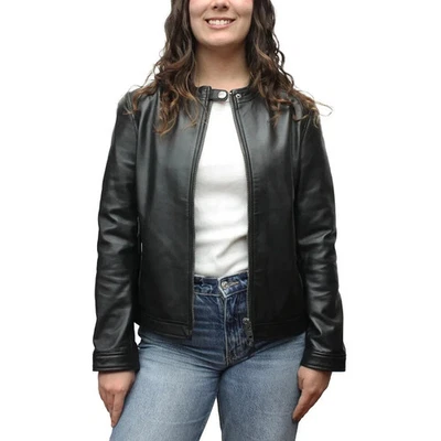 Jaqueta de couro feminina Nwe Frye preta, G  - Imagem 1 de 4