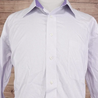Paul Fredrick Shirt Mens 18.5 37 Purple White Classic Fit Non Iron Cotton Dress - Image 1 of 4