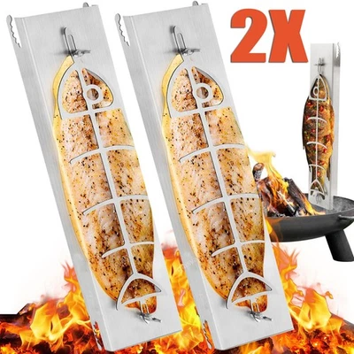 Flammlachsbrett Edelstahl Räucherbrett Grill Halterung 2er Set Flammlachs-Brett - Bild 1 von 4