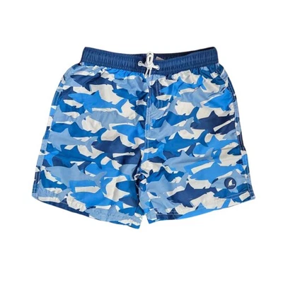 Traje de baño Heat para niños estampado corbata frontal baúl de baño pantalones cortos, tiburones azul marino/blanco Foto 1 de 2