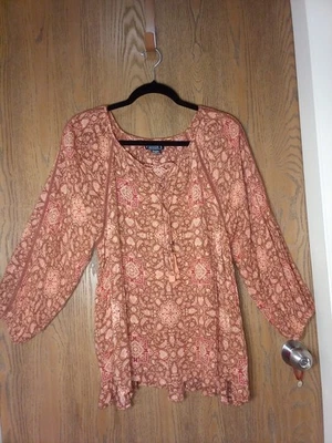 ANGIE Globo Manga Larga Floral Campesino Top Talla M Detalle Crochet Corbata Cuello en V Foto 1 de 4