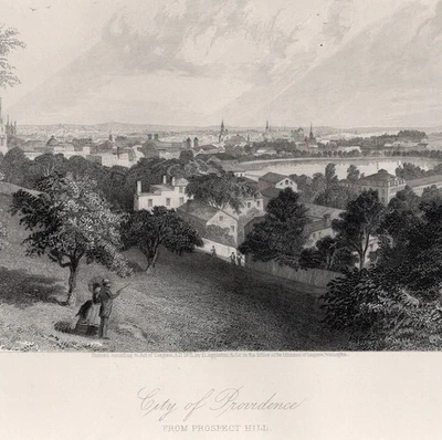 Prospect HILL RHODE ISLAND 1872 年古董钢雕城市 — 第 1/2 张图片