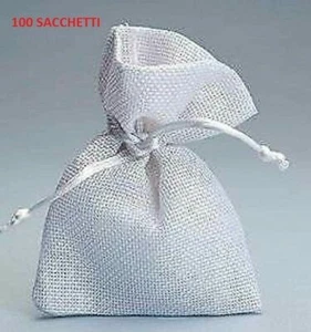 100 sacchetti Juta bianchi bomboniere confetti compleanni e matrimonio shabby - Foto 1 di 4