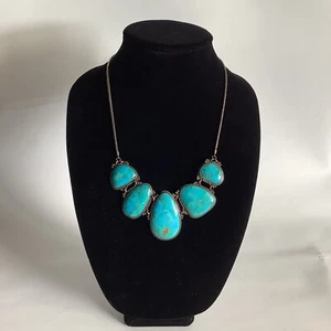 Sajen 925 Sterling Silver Turquoise 20" Statement Necklace - Picture 1 of 14