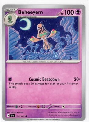 Pokemon TCG Beheeyem 074/162 Sv05: Temporal Forces Regular Uncommon Card 2024 - Image 1 of 3