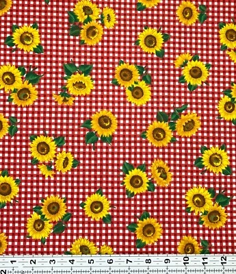 "Tela de algodón a cuadros roja vintage VIP girasol 2yd18""x45""" Foto 1 de 2