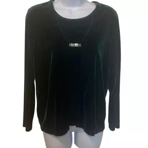 Hampshire Studio Womens Medium Vintage Green Front Clasp Velvet Top Blouse Shirt - Picture 1 of 7