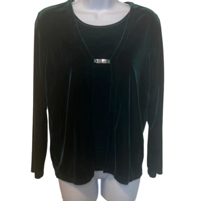 Camisa Blusa Top Terciopelo Cierre Frontal Verde Mediana Vintage Hampshire Studio Para Mujer Foto 1 de 4