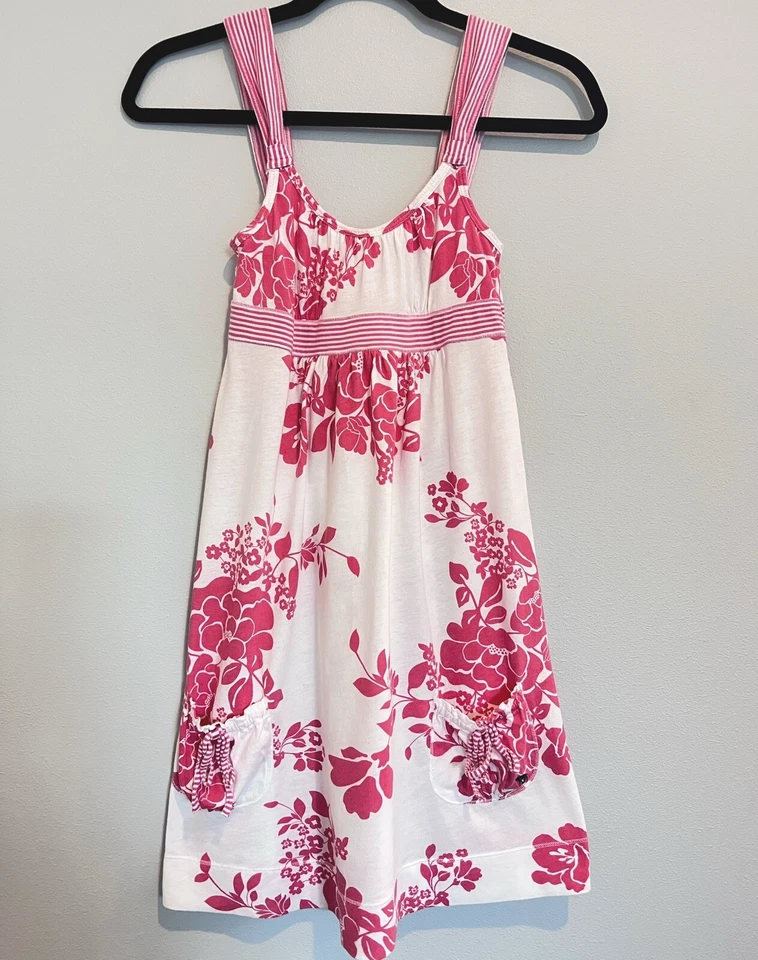 Vestido corto de punto floral rosa y blanco de verano Abercrombie para niñas XL Foto 1 de 4