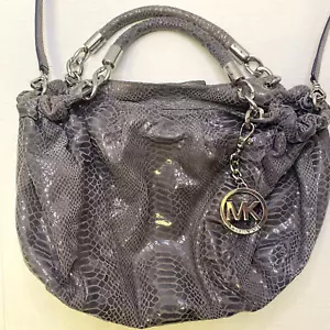 Michael Kors Embossed Gray Faux Snakeskin Python Chain Tote Shoulder Bag Handbag - Picture 1 of 12