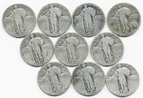 10 DIFFERENT STANDING LIBERTY SILVER QUARTERS Cover