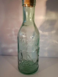 The Milk Protector, Absolutely Pure Milk, Aqua Glass Bottle 12" tall 4" wide. - Picture 1 of 6