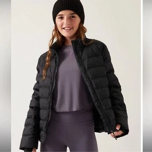 Athleta Girl Cool Days Down black puffer jacket size M (8-10) EUC - Picture 1 of 11