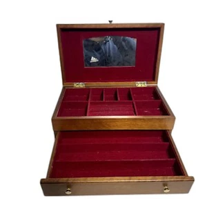 Vintage Schmuck Braun Holz Box Spiegel 5"x7"x12" Schublade Ring Organizer Samt  - Bild 1 von 9