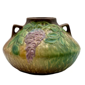 Roseville Wisteria Tan 1933 Handled Vase - Vintage Arts And Crafts Pottery 629-4 - Picture 1 of 11