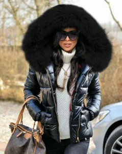 Reino Unido Mujeres Invierno Cálido Acolchado Acolchado Parka Cuello Corto de Piel Abrigo Chaqueta con Capucha - Imagen 1 de 28