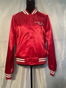Kreide Linie Vintage Jacke rot Satin Look große weiße Streifen Garrett Autoreparatur - Bild 1 von 12