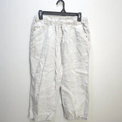 Allen Allen 美国女式裤子亚麻米色卡普里作物弹性腰围夏季中号 — 第 1/4 张图片