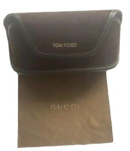 TOM FORD BROWN CLAMSHELL EYEGLASSES SUNGLASSES CASE W/GUCCI LENS WIPE