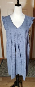 Knox Rose Blue Eyelite Midi Dress Boho Peasant NWT Sz Lg - Picture 1 of 9