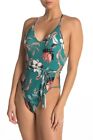 BCBGMAXZARIA Strappy Desert Flower One Piece Swimsuit Swim Suit Sz 12 Teal $154